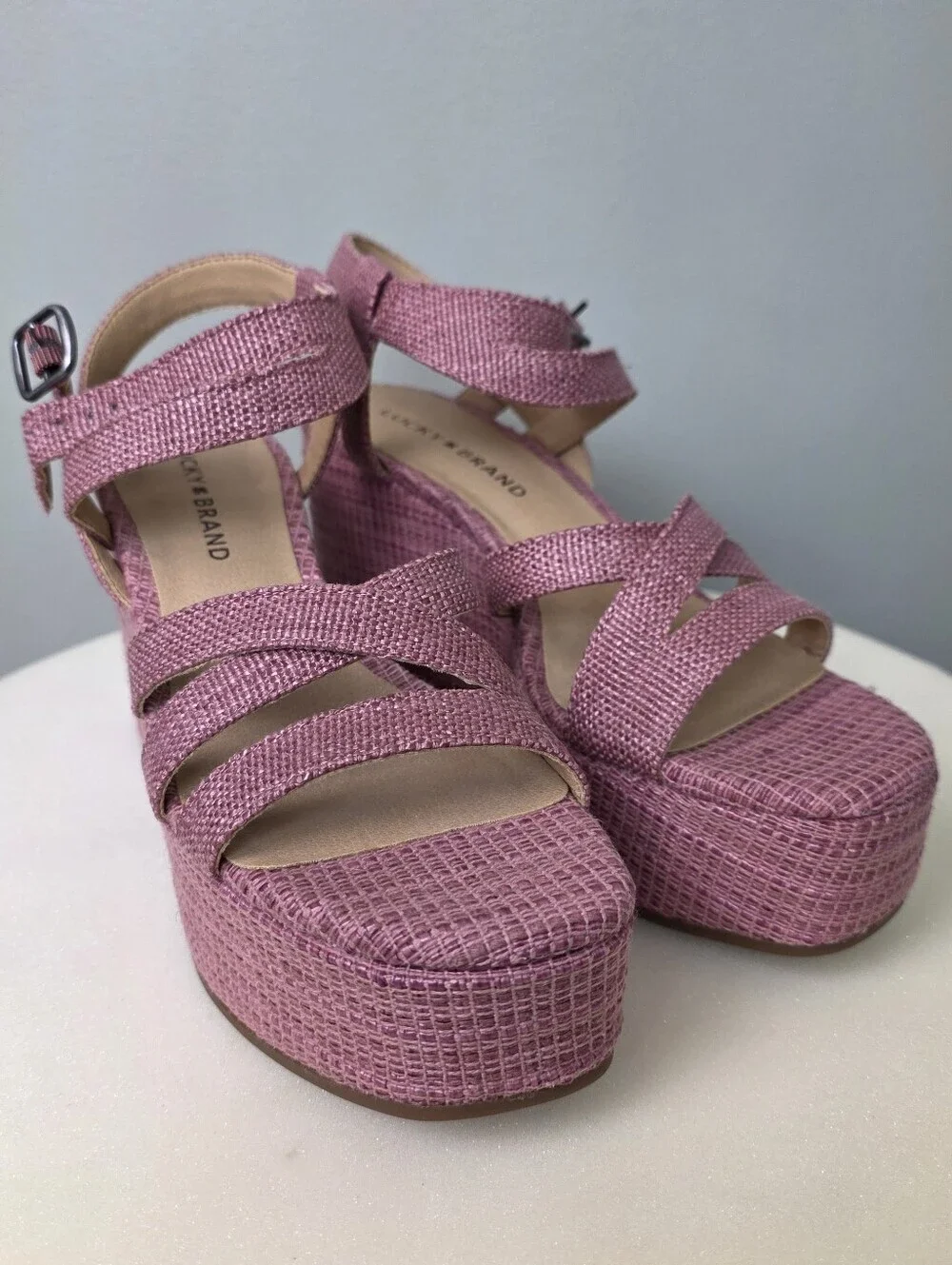 Lucky Brand Carlisha Wedge Platform Sandal Rose Vada Woven Pink 7.5M NEW!